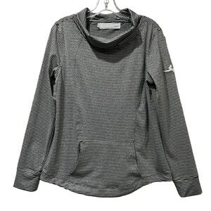 Heather Grey Medium Gray White Stripe Long Sleeve Cowl Neck Sweatshirt G